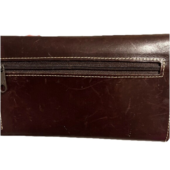 Pardo & Negro Genuine Leather Women's Wallet Brown with Turquoise Organizer GUC - Picture 13 of 16